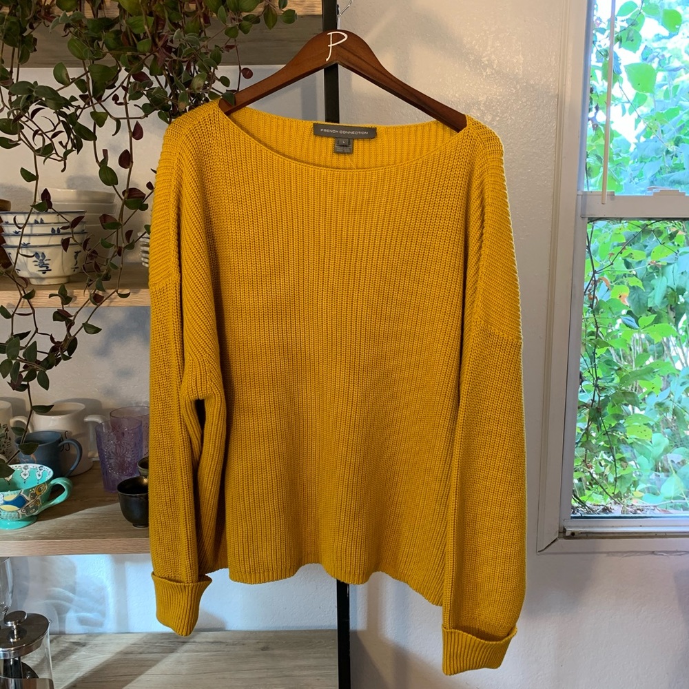 French Connection Mustard Yellow Crew Neck Sweater
